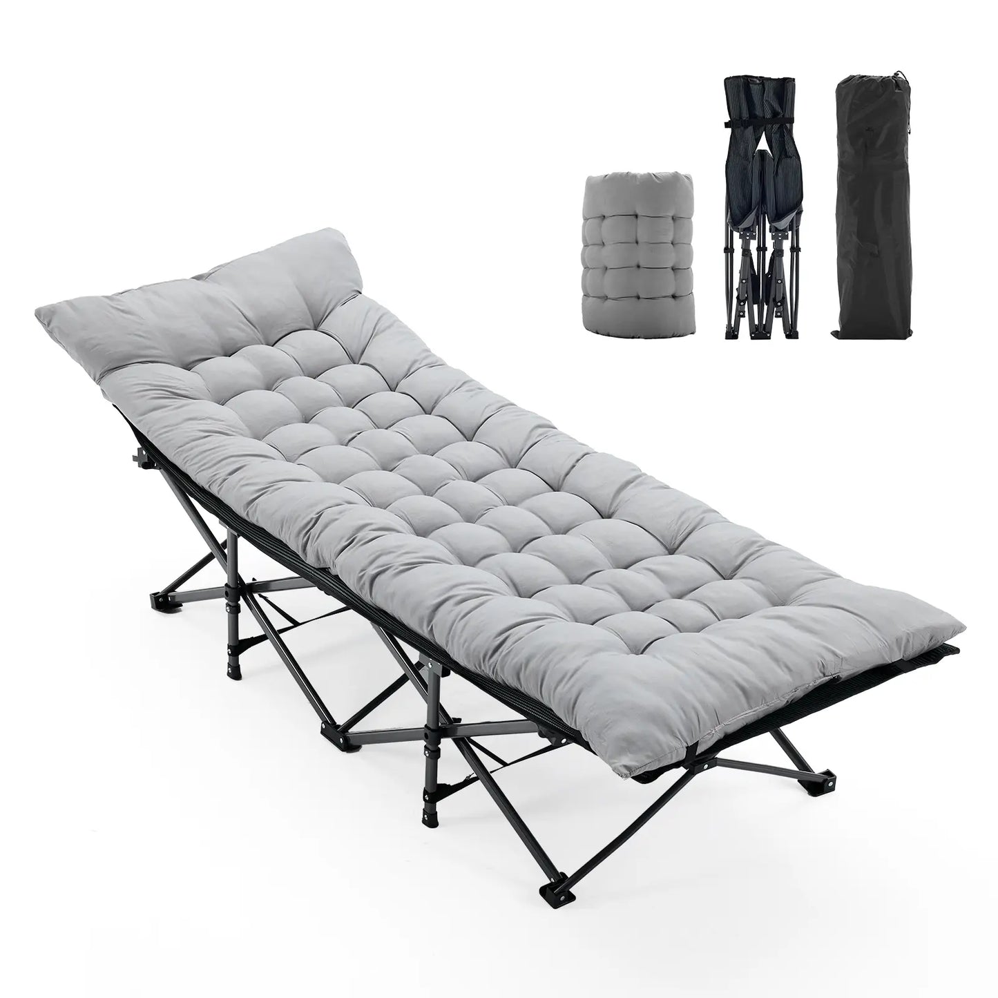 6-Position Adjustable Camping Cot with Mattress, 450lbs Capacity, Folding Portable Bed for Outdoor & Office.