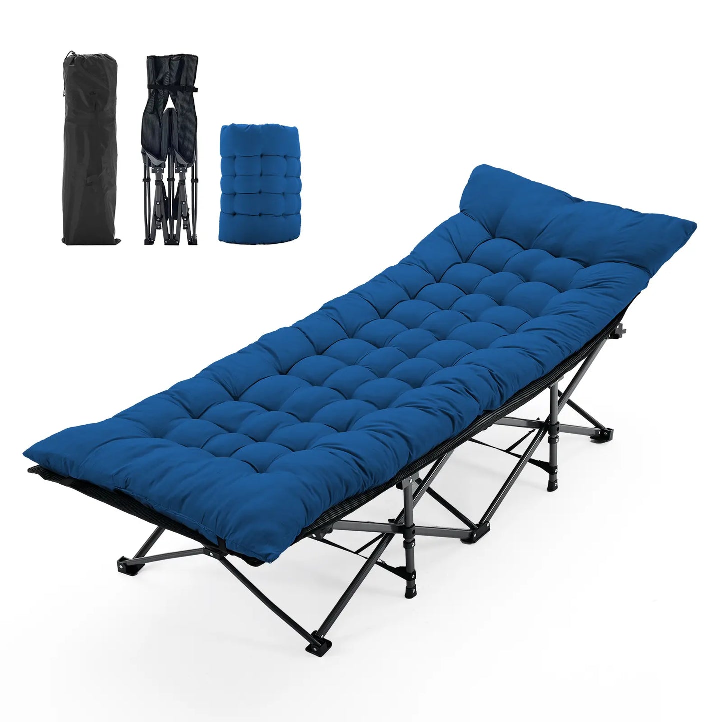 6-Position Adjustable Camping Cot with Mattress, 450lbs Capacity, Folding Portable Bed for Outdoor & Office.