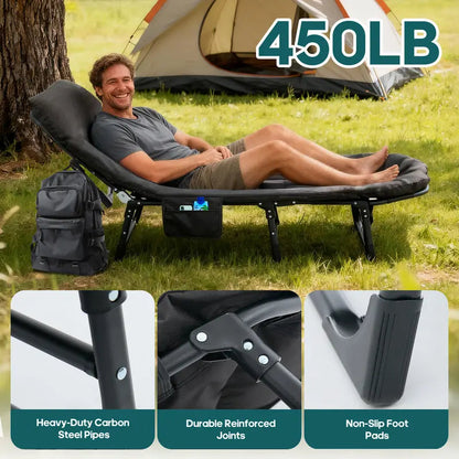 6-Position Adjustable Camping Cot with Mattress, 450lbs Capacity, Folding Portable Bed for Outdoor & Office.