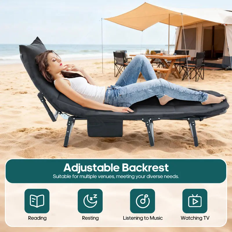 6-Position Adjustable Camping Cot with Mattress, 450lbs Capacity, Folding Portable Bed for Outdoor & Office.