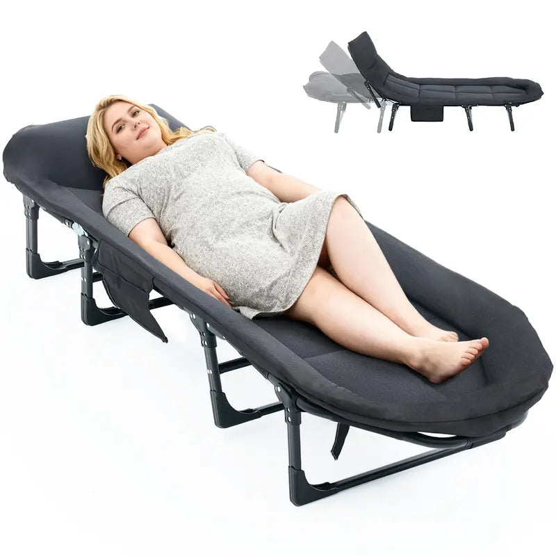 6-Position Adjustable Camping Cot with Mattress, 450lbs Capacity, Folding Portable Bed for Outdoor & Office.