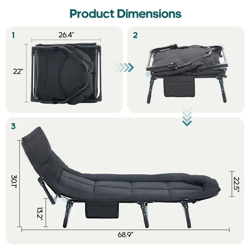 6-Position Adjustable Camping Cot with Mattress, 450lbs Capacity, Folding Portable Bed for Outdoor & Office.