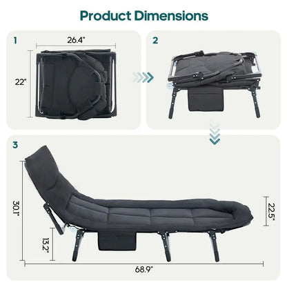 6-Position Adjustable Camping Cot with Mattress, 450lbs Capacity, Folding Portable Bed for Outdoor & Office.